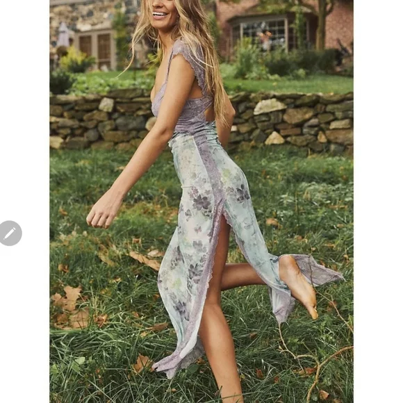 **1 XL Left!!**Free People Suddenly Fine Maxi Slip Dress / Moss Combo - Picture 2 of 15